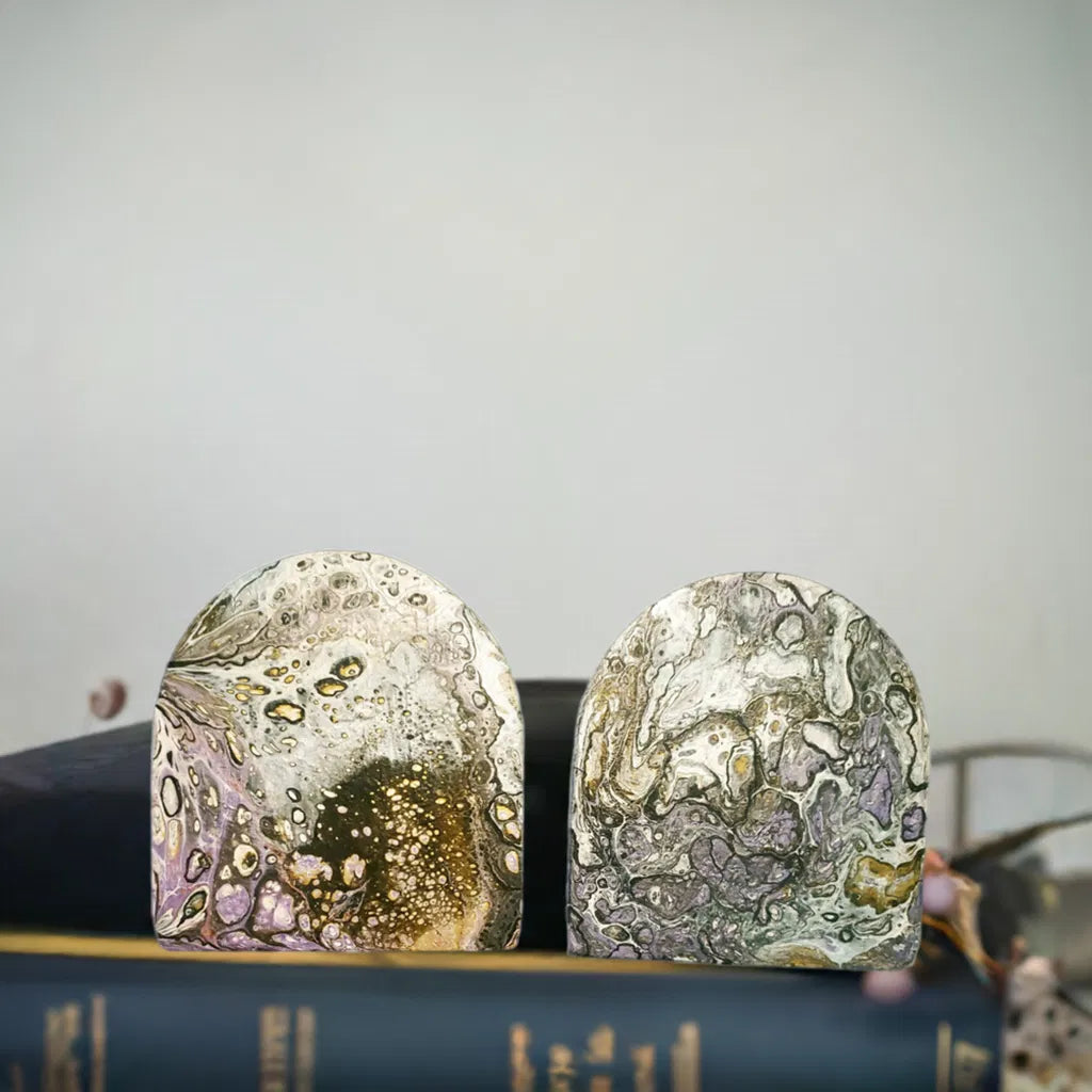 Acrylic Pour Wooden Bookends
