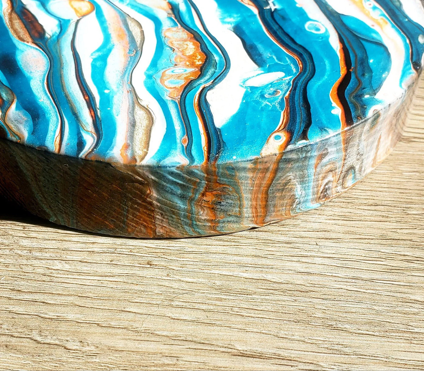 Fluid Art on a Thick Wood Round
