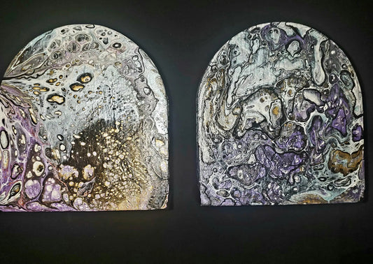 Acrylic Pour Wooden Bookends