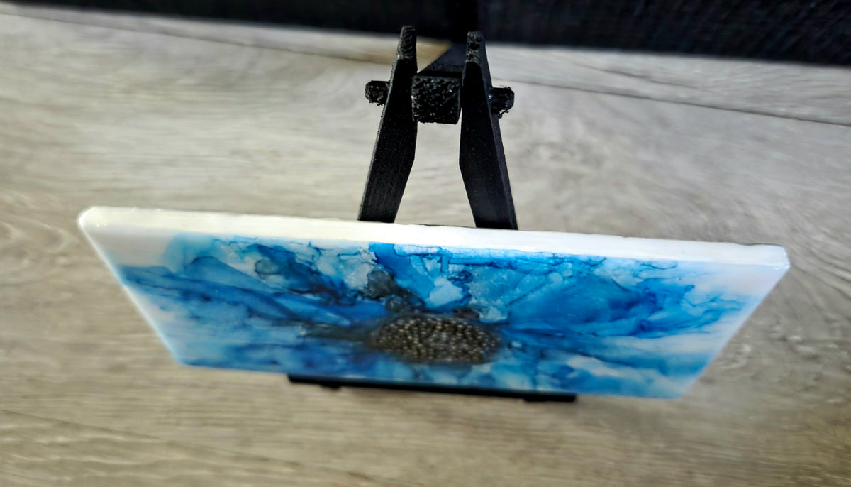 Alcohol Ink Porcelain Resin Tile - Blue Flower