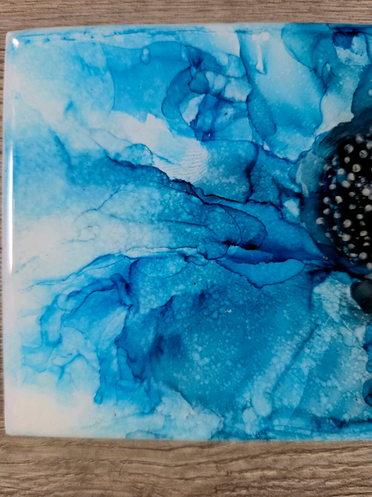 Alcohol Ink Porcelain Resin Tile - Blue Flower