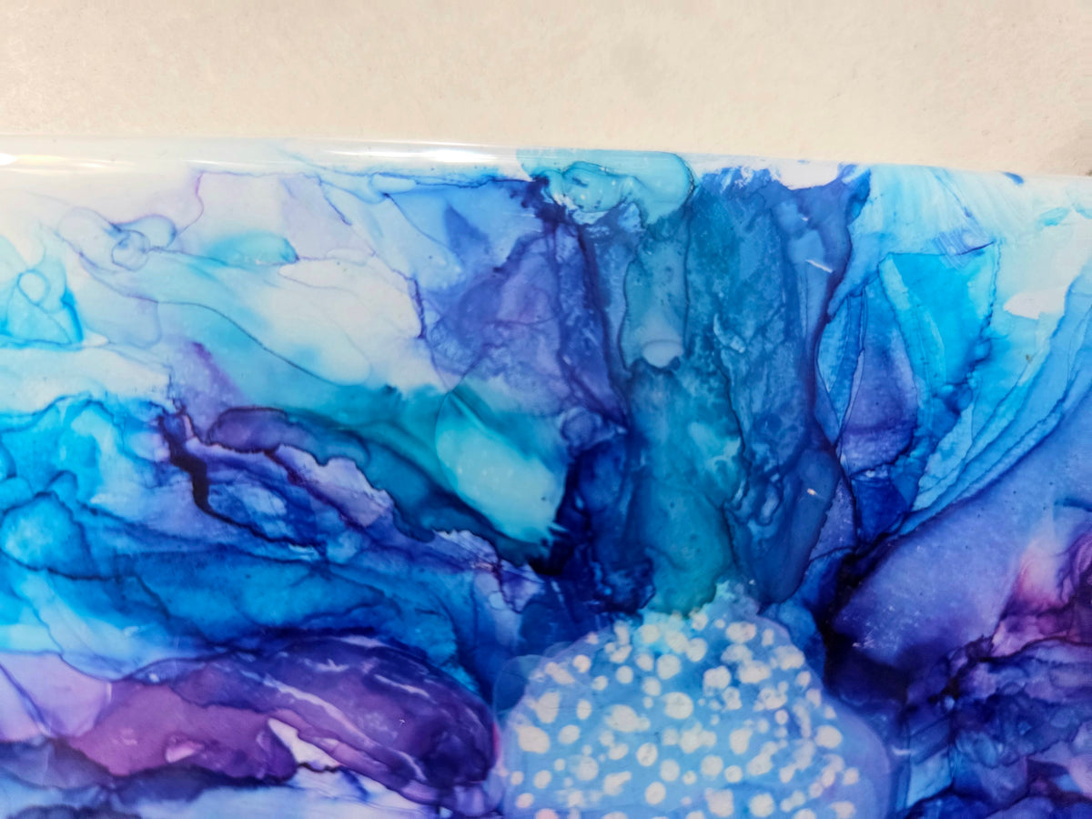 Alcohol Ink Porcelain Resin Tile - Blue and Purple Flower