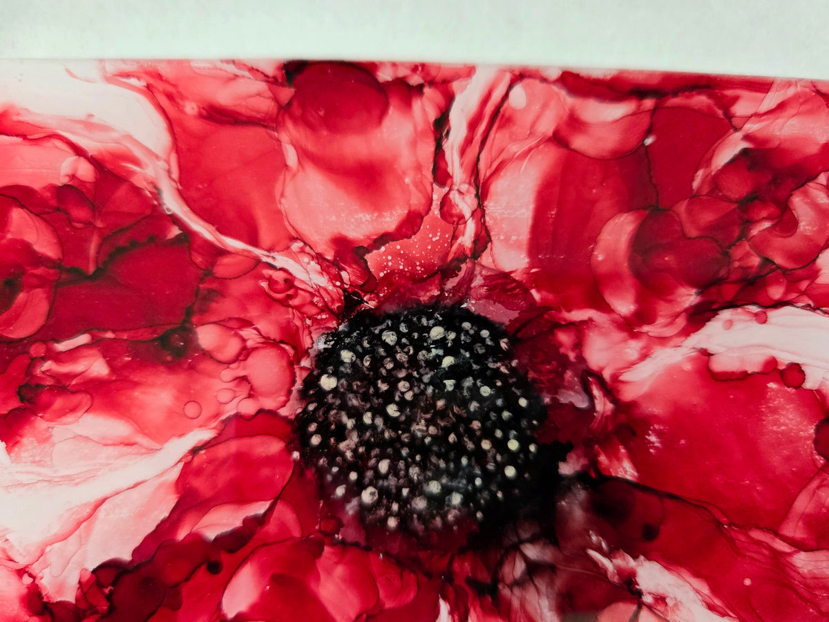 Alcohol Ink Porcelain Resin Tile - Red Flower